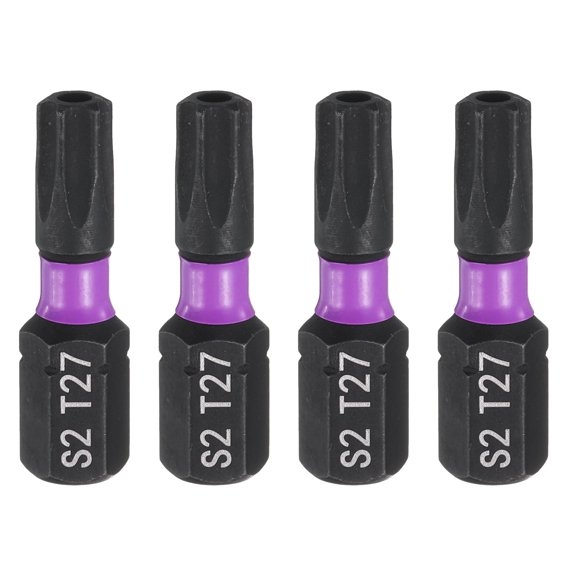 Uxcell 4pcs TT27 Torx Screwdriver Bit 1/4" Hex Shank 25mm/1" Length Magnetic Star 6 Point Head Hex Bits S2 Steel Screw Driver Bit with Hole Industrial Grade Electric Drill Bits