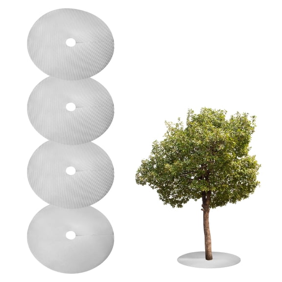 Uxcell 4pcs Tree Mulch Ring 24.4 Inch Non-Woven Round Tree Protector Weed Barrier Mat Plant Cover Rings for Weed Grass Control Root Protection, Silver