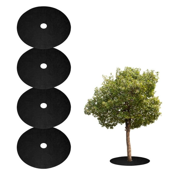 Uxcell 4pcs Tree Mulch Ring 32.3 Inch Non-Woven Round Tree Protector Weed Barrier Mat Plant Cover Rings for Weed Grass Control Root Protection, Black