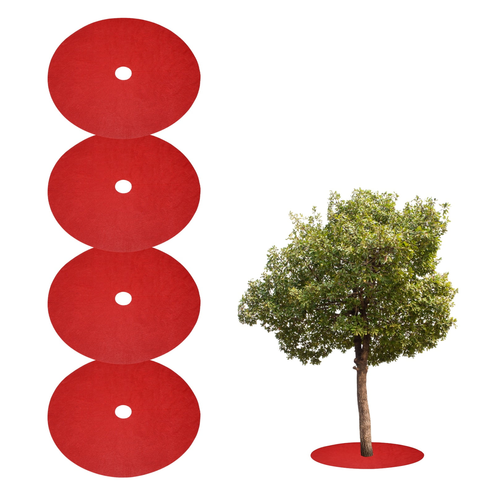Uxcell 4pcs Tree Mulch Ring 44.1 Inch Non-Woven Round Tree Protector Weed Barrier Mat Plant Cover Rings for Weed Grass Control Root Protection, Red