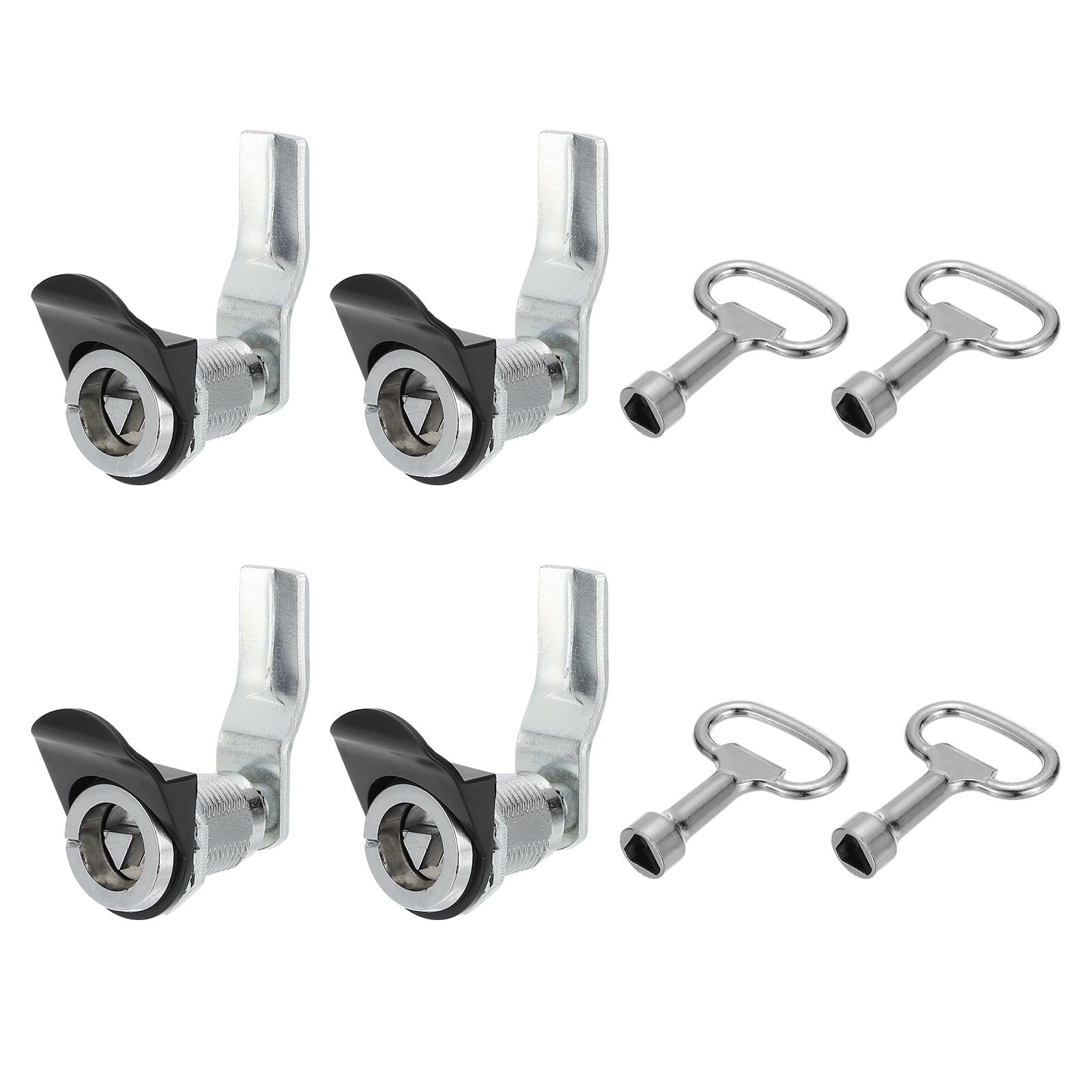 Uxcell 4pcs Triangle Cam Lock Chrome Plated Cabinet Lock 1-1/4" Cylinder Length with Small Keys