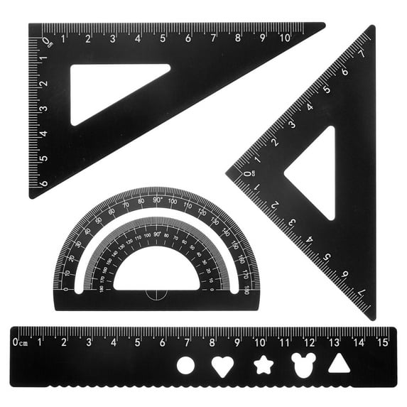 Uxcell 4pcs Triangular Ruler Set 15mm Aluminum Ruler Geometric Protractor Triangle Ruler Engineering Scale Black