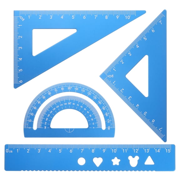 Uxcell 4pcs Triangular Ruler Set 15mm Aluminum Ruler Geometric Protractor Triangle Ruler Engineering Scale Sky Blue