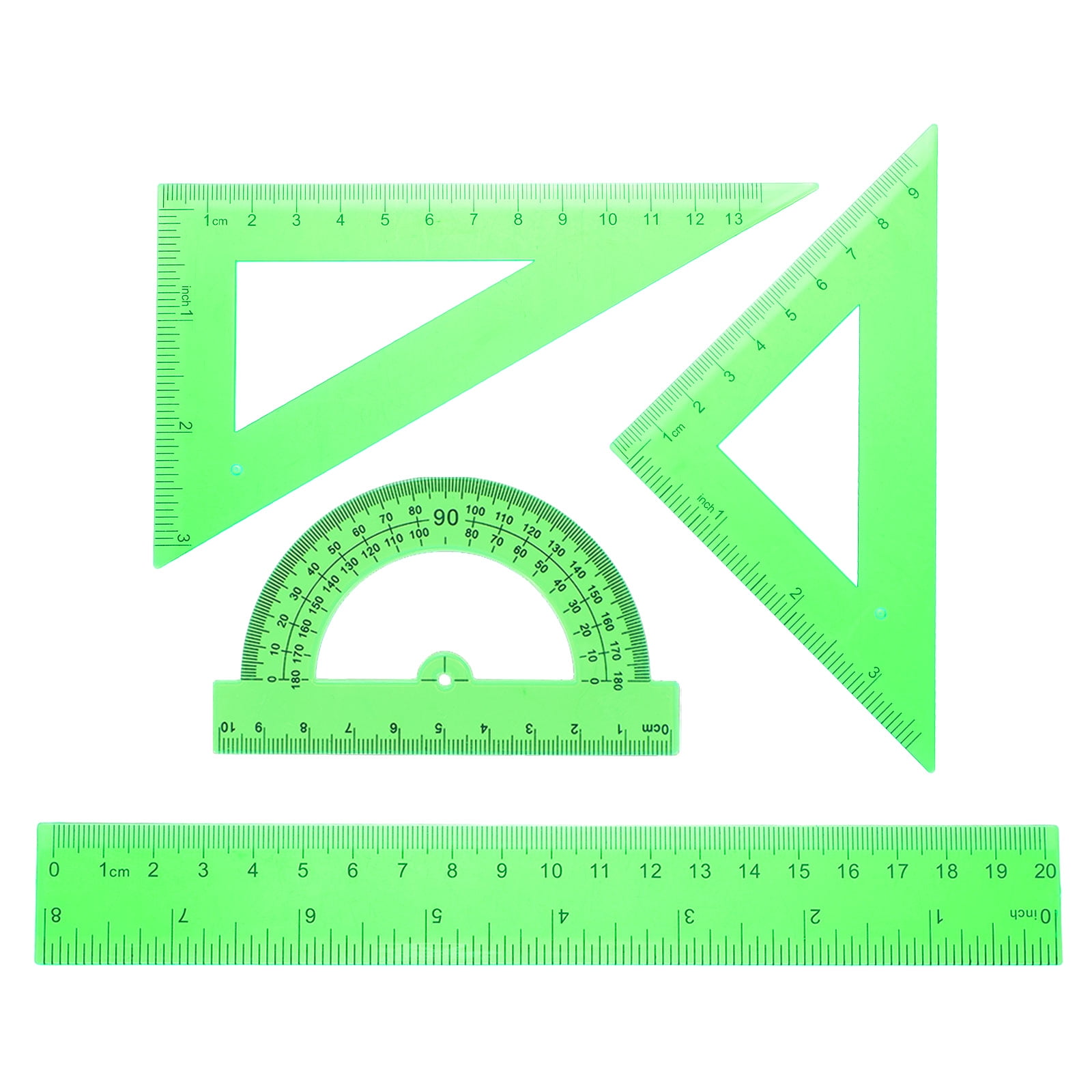 Uxcell 4pcs Triangular Ruler Set 20cm Plastic Ruler Protractor Triangle ...