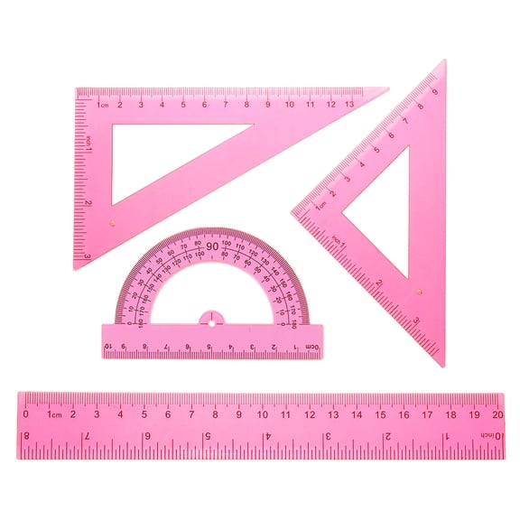 Uxcell 4pcs Triangular Ruler Set 20cm Plastic Ruler Protractor Triangle Ruler, Red