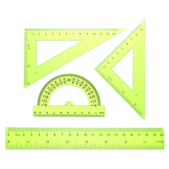 Uxcell 4pcs Triangular Ruler Set 20cm Plastic Ruler Protractor Triangle Ruler, Yellow