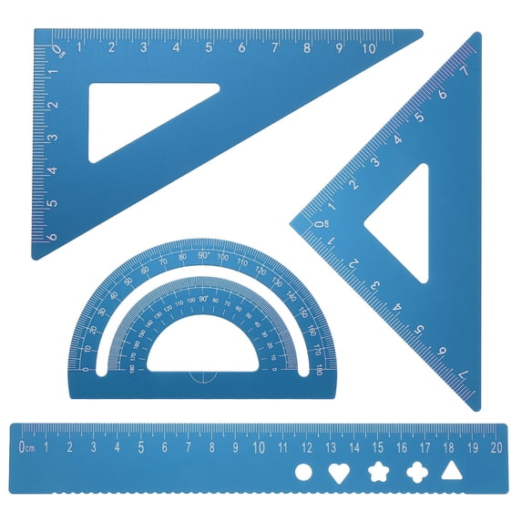 Uxcell 4pcs Triangular Ruler Set 20mm Aluminum Ruler Geometric Protractor Triangle Ruler Engineering Scale Blue