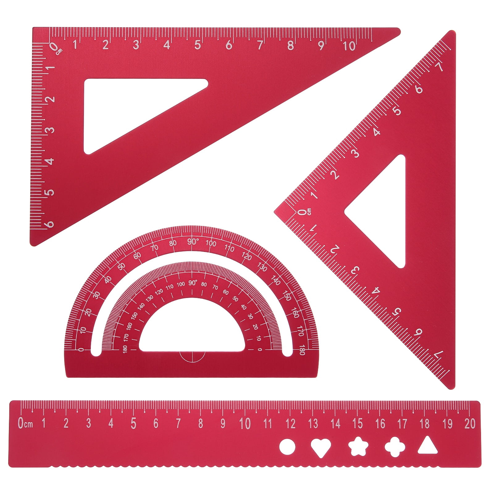 Uxcell 4pcs Triangular Ruler Set 20mm Aluminum Ruler Geometric ...