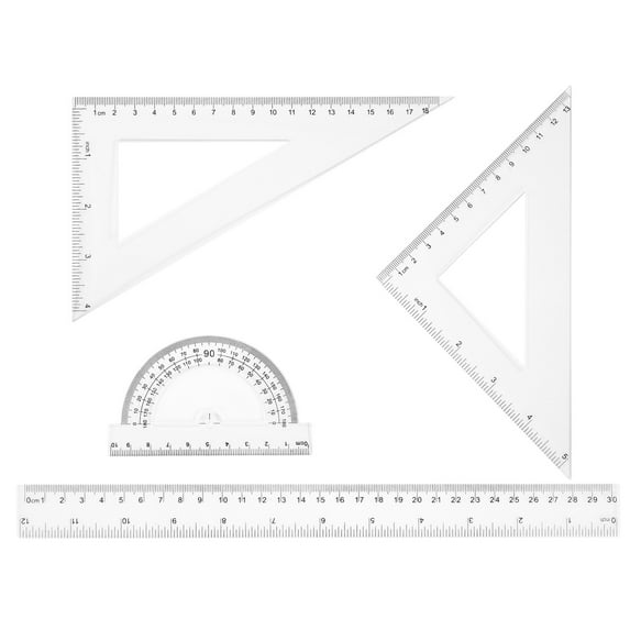 Uxcell 4pcs Triangular Ruler Set 30cm Plastic Metric Inch Ruler Geometric Protractor Triangle Ruler Engineering Scale