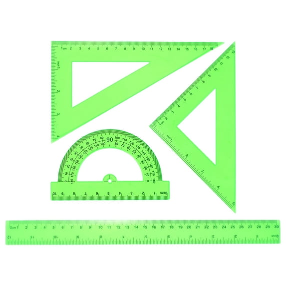 Uxcell 4pcs Triangular Ruler Set 30cm Plastic Ruler Protractor Triangle Ruler, Green