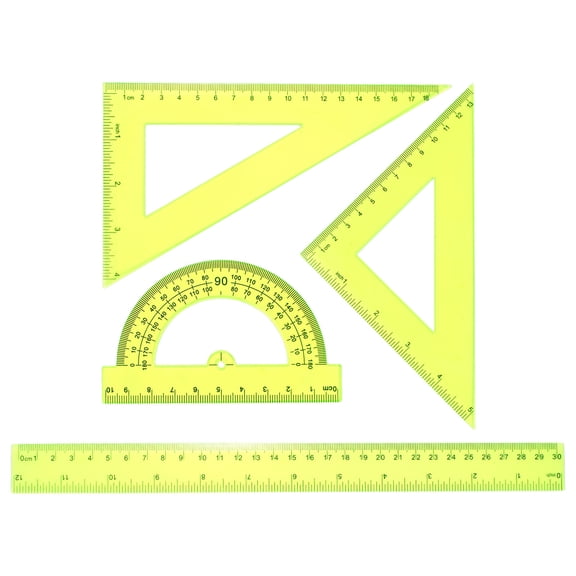 Uxcell 4pcs Triangular Ruler Set 30cm Plastic Ruler Protractor Triangle Ruler, Yellow