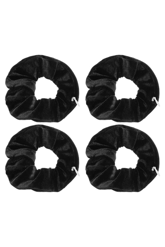 4pcs Velvet Scrunchie with Pocket Zipper (2 Inch) - Elastic Bands Hair Ties Girls Women Hidden Compartment Pockets, for Ponytail Holder Travel Coins Keys, Black