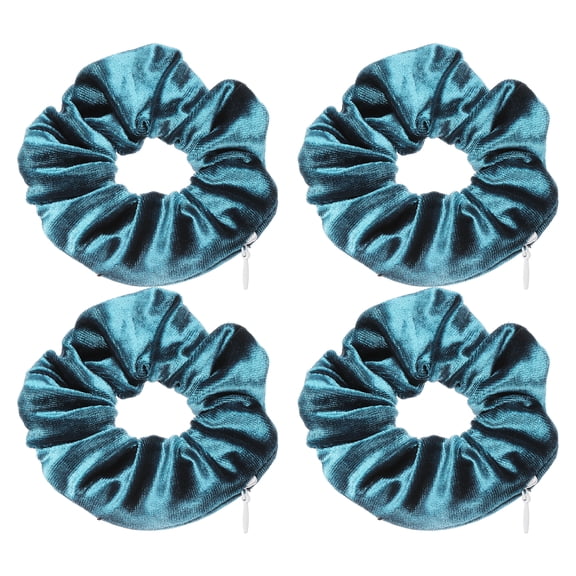 Uxcell 4pcs Velvet Scrunchie with Pocket Zipper (2 Inch) - Elastic Bands Hair Ties Girls Women Hidden Compartment Pockets, for Ponytail Holder Travel Coins Keys, Blue Gray