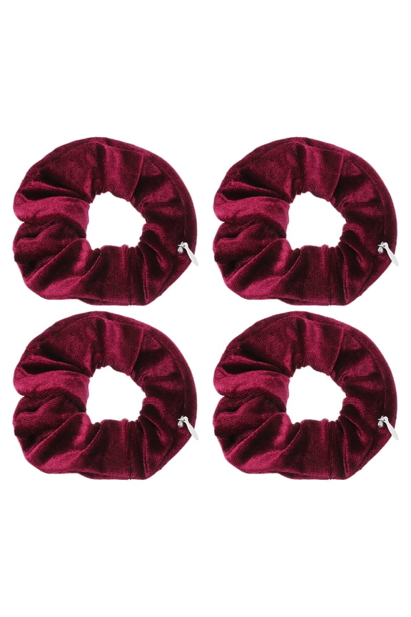 4pcs Velvet Scrunchie with Pocket Zipper (2 Inch) - Elastic Bands Hair Ties Girls Women Hidden Compartment Pockets, for Ponytail Holder Travel Coins Keys, Burgundy