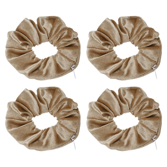 Uxcell 4pcs Velvet Scrunchie with Pocket Zipper (2 Inch) - Elastic Bands Hair Ties Girls Women Hidden Compartment Pockets, for Ponytail Holder Travel Coins Keys, Coffee