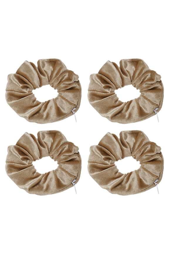 4pcs Velvet Scrunchie with Pocket Zipper (2 Inch) - Elastic Bands Hair Ties Girls Women Hidden Compartment Pockets, for Ponytail Holder Travel Coins Keys, Coffee