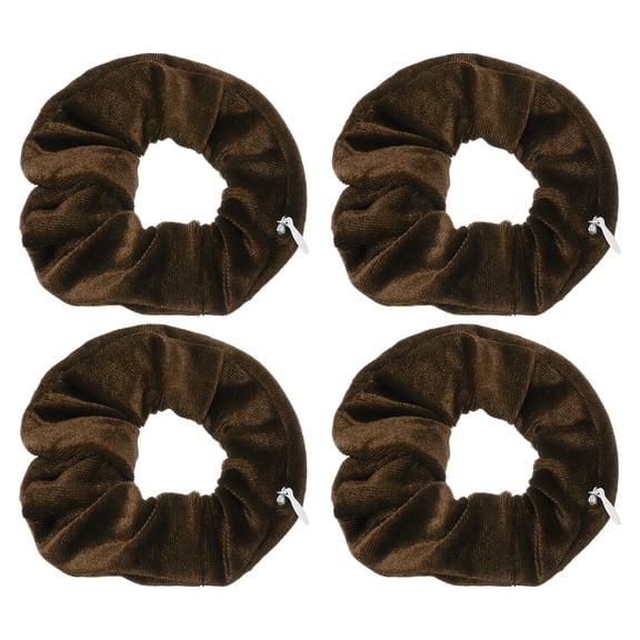 Uxcell 4pcs Velvet Scrunchie with Pocket Zipper (2 Inch) - Elastic Bands Hair Ties Girls Women Hidden Compartment Pockets, for Ponytail Holder Travel Coins Keys, Dark Coffee