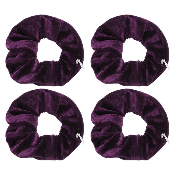 Uxcell 4pcs Velvet Scrunchie with Pocket Zipper (2 Inch) - Elastic Bands Hair Ties Girls Women Hidden Compartment Pockets, for Ponytail Holder Travel Coins Keys, Dark Purple