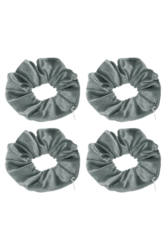 4pcs Velvet Scrunchie with Pocket Zipper (2 Inch) - Elastic Bands Hair Ties Girls Women Hidden Compartment Pockets, for Ponytail Holder Travel Coins Keys, Gray