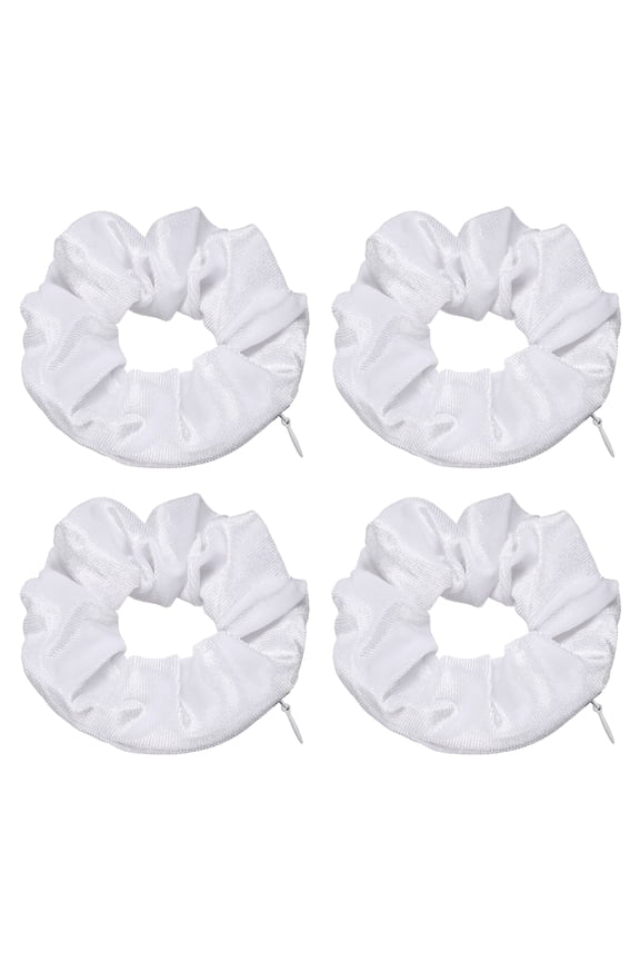 4pcs Velvet Scrunchie with Pocket Zipper (2 Inch) - Elastic Bands Hair Ties Girls Women Hidden Compartment Pockets, for Ponytail Holder Travel Coins Keys, White
