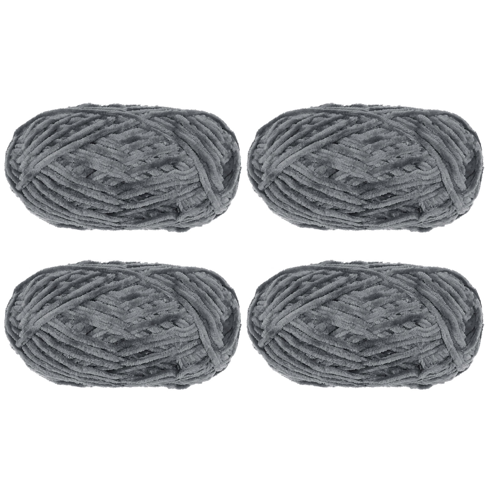 Uxcell 4pcs Velvet Yarn Soft Chenille Yarn 4x100g/14.1oz (347yds) Fluffy Yarn for Knitting Crochet Blanket Dark Grey