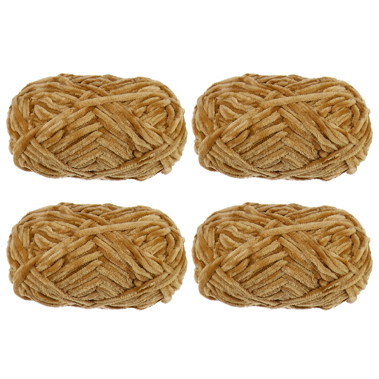 Uxcell 4pcs Velvet Yarn Soft Chenille Yarn 4x100g/14.1oz (347yds) Fluffy Yarn for Knitting Crochet Blanket Khaki