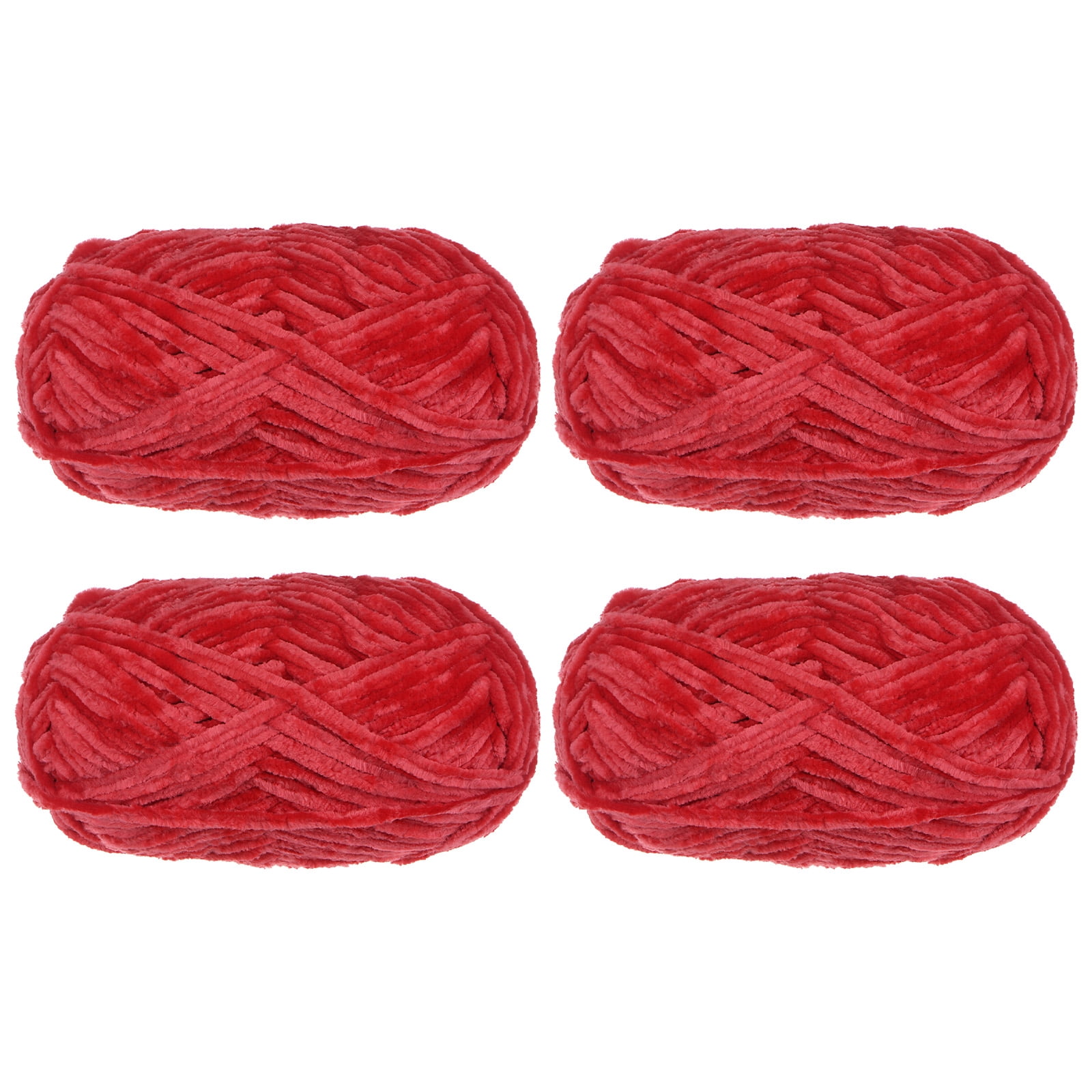 Uxcell 4pcs Velvet Yarn Soft Chenille Yarn 4x100g/14.1oz (347yds) Fluffy Yarn for Knitting Crochet Blanket Red