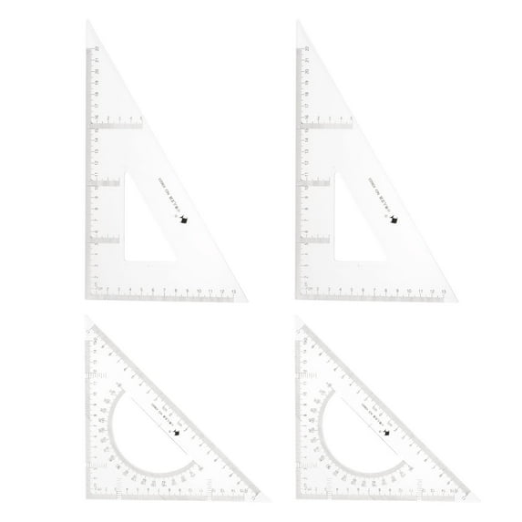 Uxcell 4piece Triangle Ruler Square Set 22cm 30/60 and 45/90 Degrees Measuring Tools, Transparent