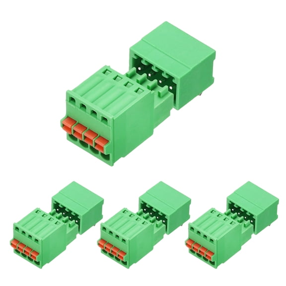 Uxcell 4set 2.5mm 0.1" Pitch PCB Terminal Block Connector 4 Pin 90 Degree Pin Male Female Pluggable Quick PCB Wiring Terminals for 27-20AWG Cable Mechanical Equipment, Green