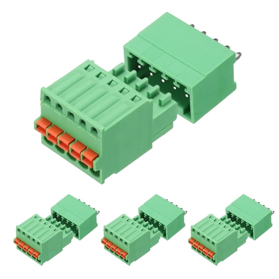 Uxcell 4set 2.5mm 0.1" Pitch PCB Terminal Block Connector 5 Pin Straight Pin Male Female Pluggable Quick PCB Wiring Terminals for 27-20AWG Cable Mechanical Equipment, Green