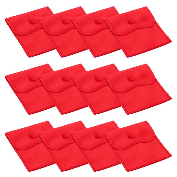 Uxcell 4x4 Inch Velvet Jewelry Pouches, Gift Bags with Snap Button for Jewelry Storage, Red 12 Pcs