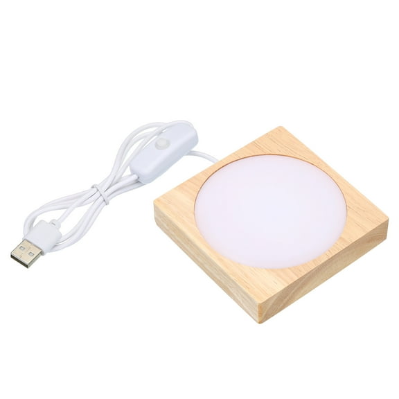Uxcell 4x4 Inch Wooden LED Light Base, Wood Display Base Stand w Switch for Crystal Glass, Warm White Light