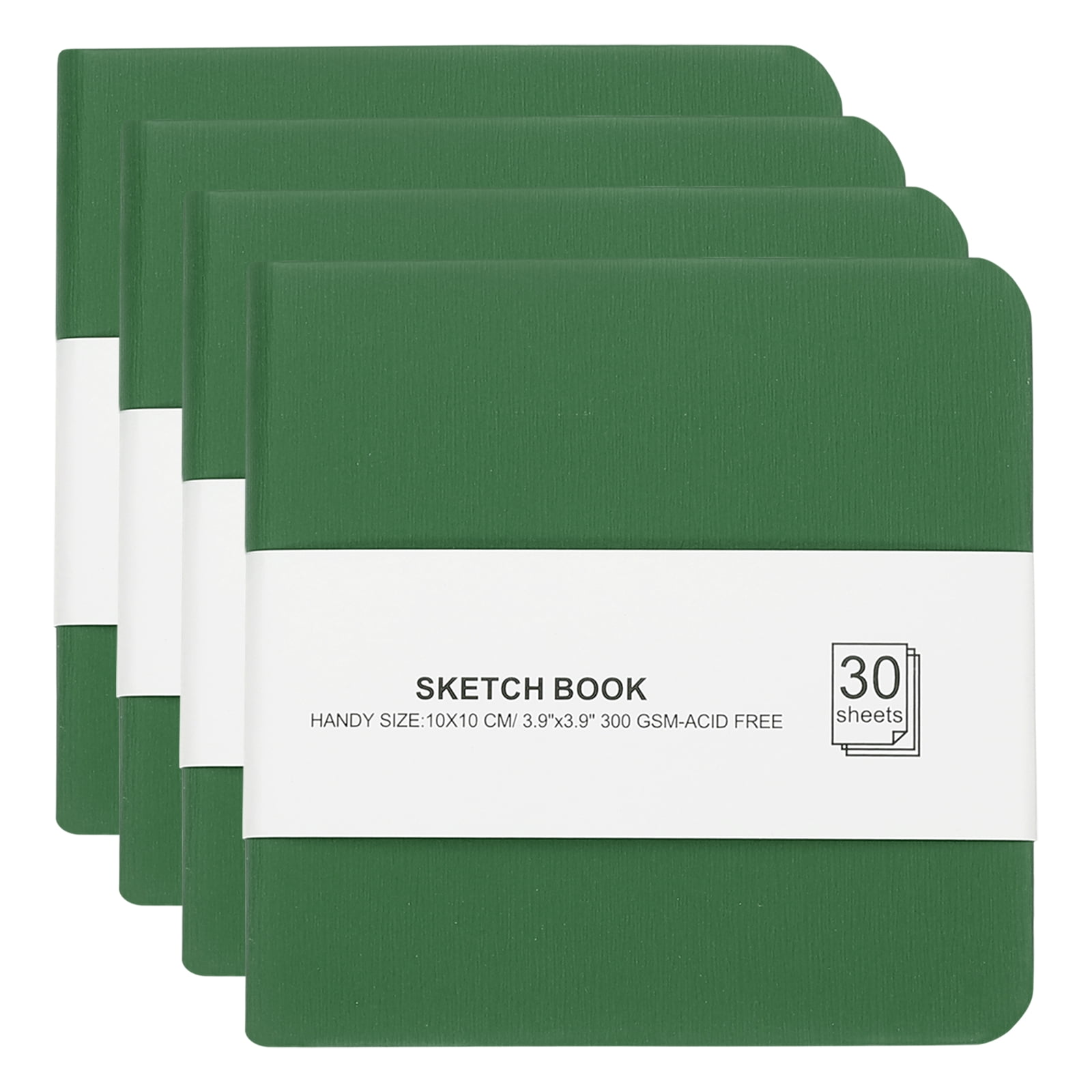 Uxcell 4x4" Watercolor Paper Sketchbook, 4Pcs 30 Sheet 300GSM/203lb Acid Free Watercolor Journal Hardcover Artists Paper Pads for Painting, Dark Green