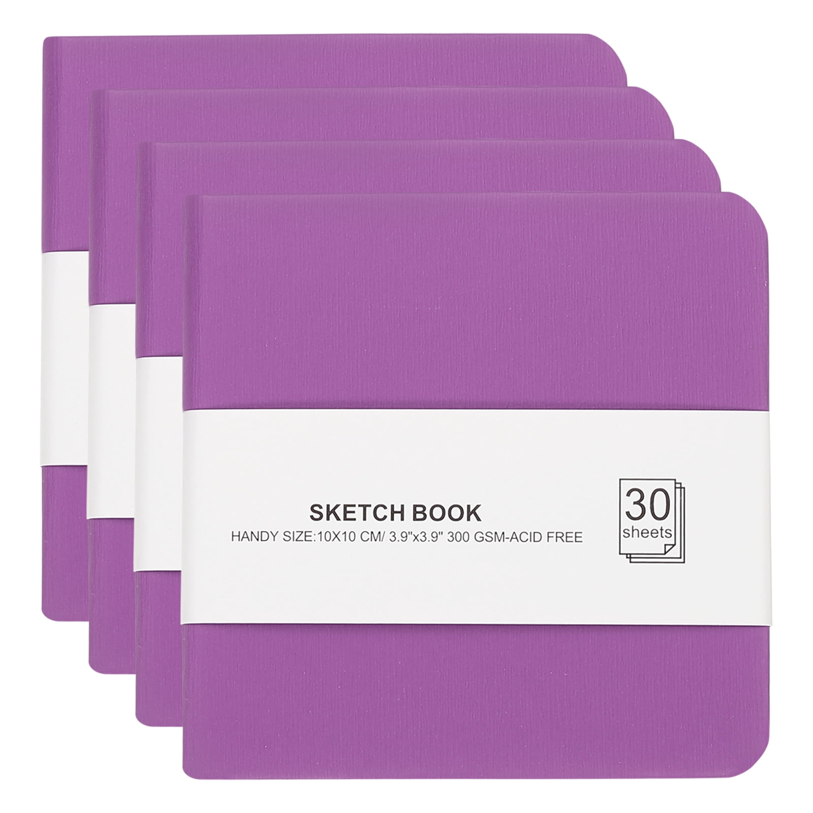 Uxcell 4x4" Watercolor Paper Sketchbook, 4Pcs 30 Sheet 300GSM/203lb Acid Free Watercolor Journal Hardcover Artists Paper Pads for Painting, Light Purple