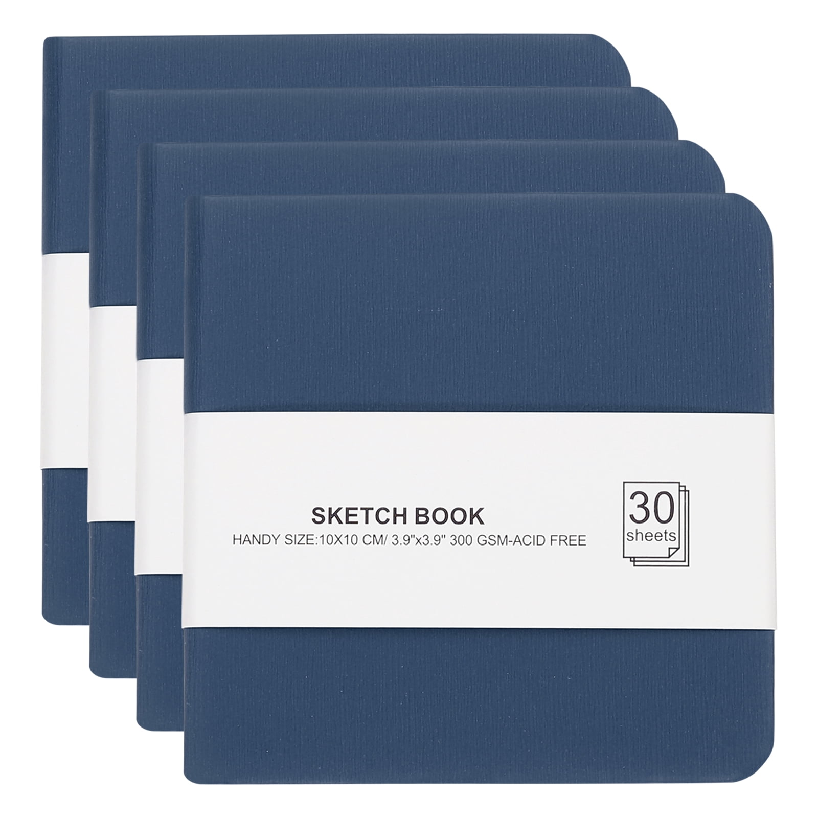 Uxcell 4x4" Watercolor Paper Sketchbook, 4Pcs 30 Sheet 300GSM/203lb Acid Free Watercolor Journal Hardcover Artists Paper Pads for Painting, Dark Blue