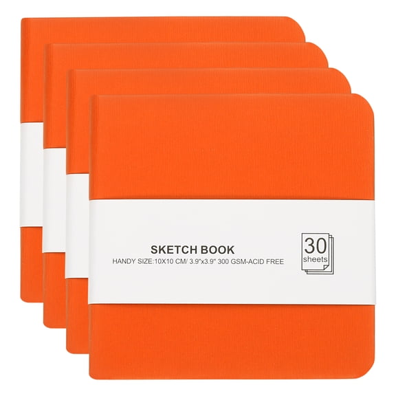 Uxcell 4x4" Watercolor Paper Sketchbook, 4Pcs 30 Sheet 300GSM/203lb Acid Free Watercolor Journal Hardcover Artists Paper Pads for Painting, Orange