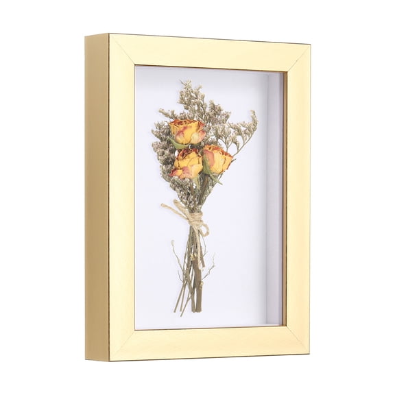 Uxcell 4x6 Inch Shadow Box Display Frame, 2cm Deep Photo Shadow Box Plastic Display Case Wall Mount & Tabletop Display for DIY Photos Flowers Memorabilia Wedding Birthday, Gold