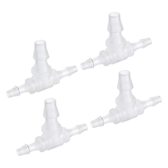 Uxcell 4x6x4mm OD PP Reducing Barb Hose Fitting Tee T Shape 3 Way Pipe Connector, Translucent 4 Pack