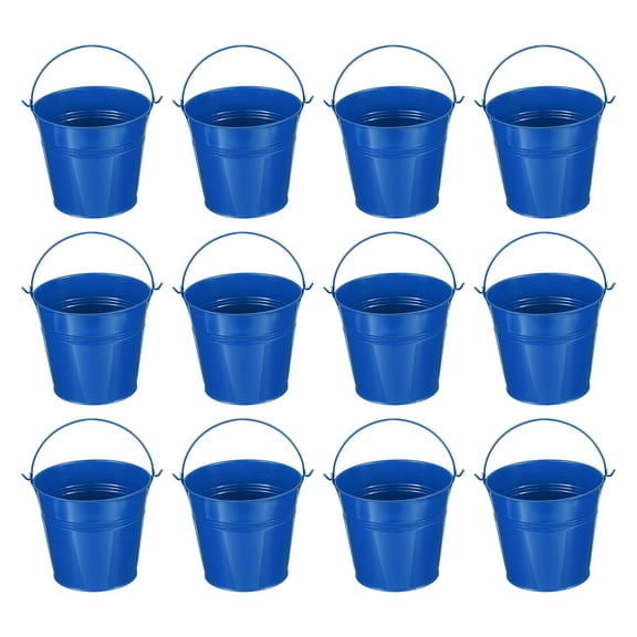 Uxcell 5.1"x4.7" Small Metal Buckets with Handle Mini Galvanized Bucket Colorful Easter Buckets Deep Blue 12 Pcs