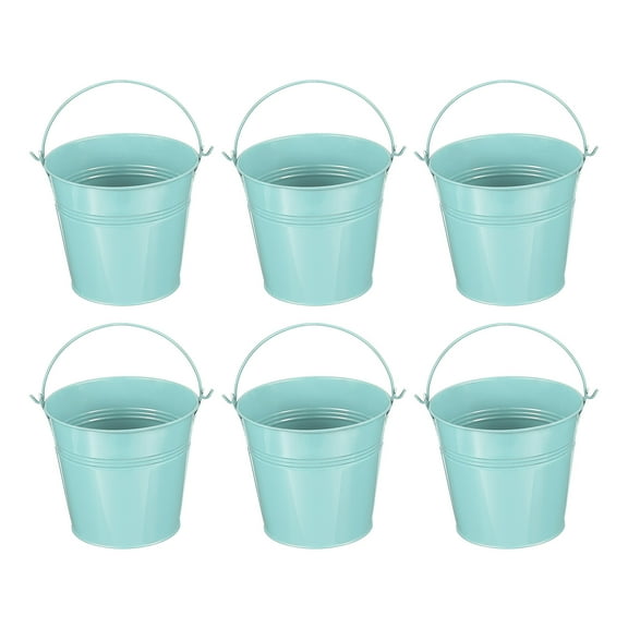 Uxcell 5.1"x4.7" Small Metal Buckets with Handle Mini Galvanized Bucket Colorful Easter Buckets Light Blue 6 Pcs