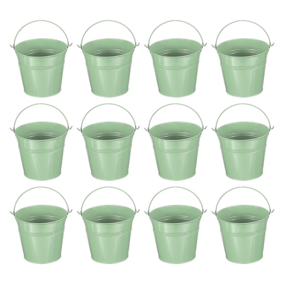 Uxcell 5.1"x4.7" Small Metal Buckets with Handle Mini Galvanized Bucket Colorful Easter Buckets Light Green 12 Pcs
