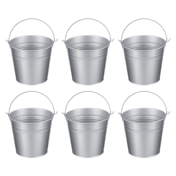Uxcell 5.1"x4.7" Small Metal Buckets with Handle Mini Galvanized Bucket Colorful Easter Buckets Silver 6 Pcs