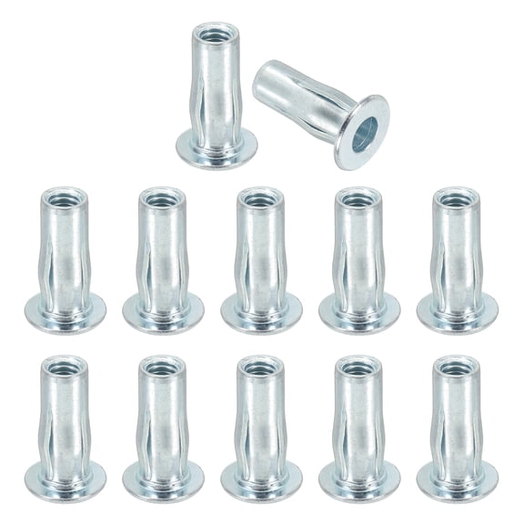 Uxcell 5/16-18 Multi-Grip Rivet Nuts Pre-Bulbed Shank Flat Head Threaded Insert Nuts Carbon Steel Zinc White Plated, 12 Pcs