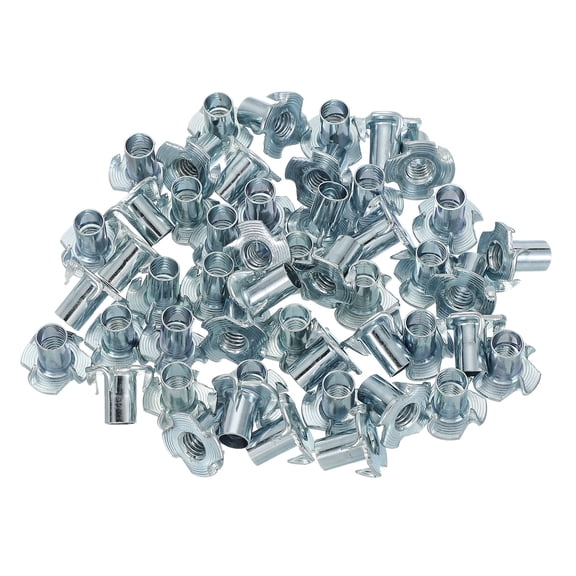 Uxcell 5/16-18 T-Nuts, Zinc Plated Steel 4-Pronged Tee Blind Nut 16 mm Length Four-jaw t Nuts Threaded Inserts Hardware 50 Pcs