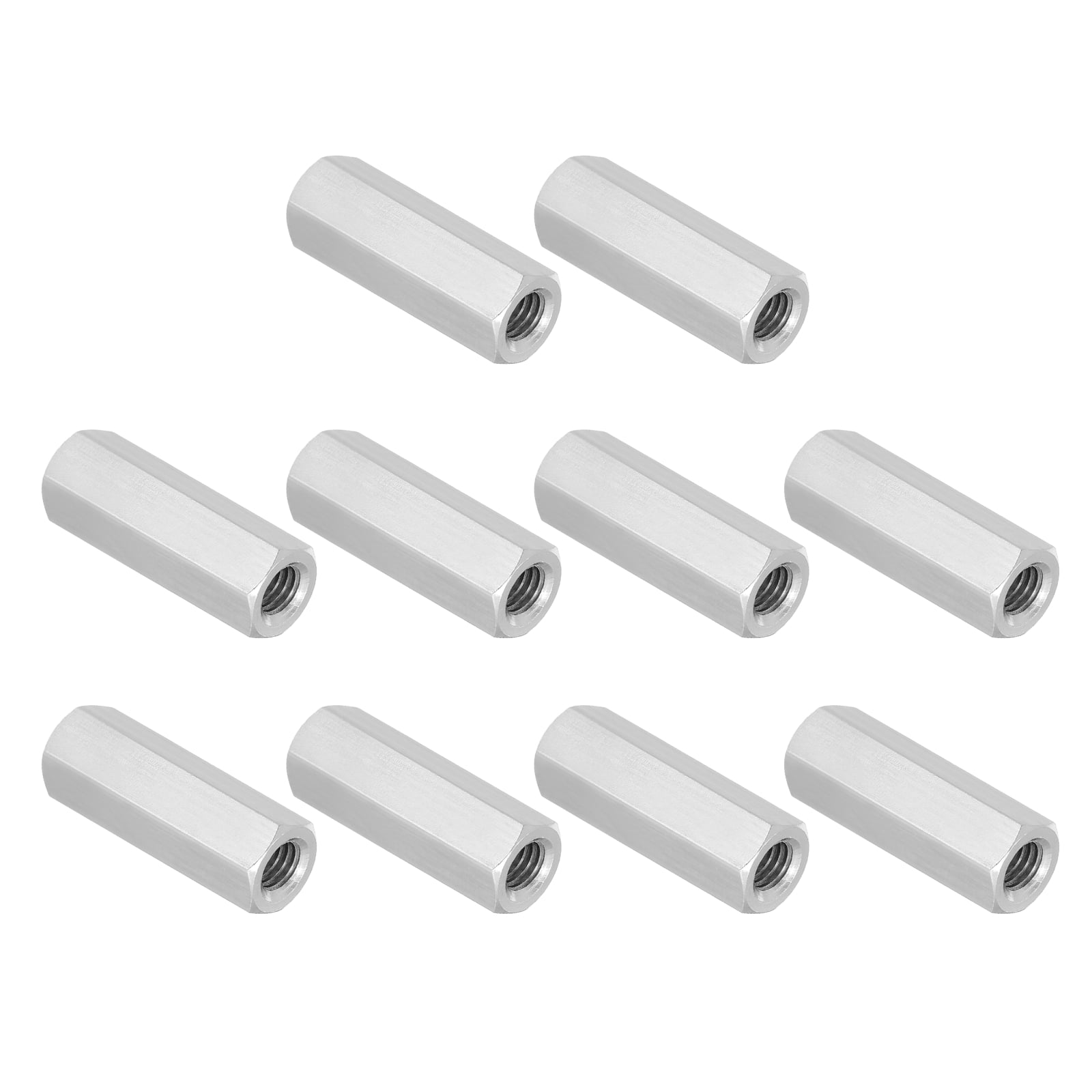 Uxcell 5/16"-18 UNC 304 Stainless Steel Hex Coupling Nuts, 10Pcs 1.6" Length Fully Threaded Rod Coupling Nut Studding Connector Fasteners, Silver Tone