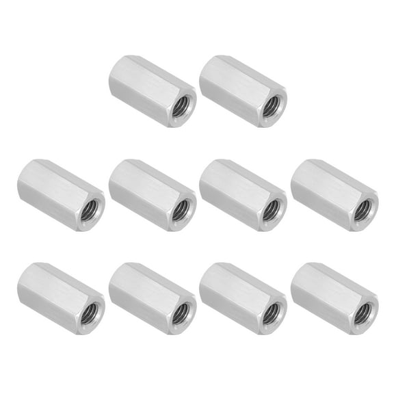 Uxcell 5/16"-18 UNC 304 Stainless Steel Hex Coupling Nuts, 10Pcs 1" Length Fully Threaded Rod Coupling Nut Studding Connector Fasteners, Silver Tone