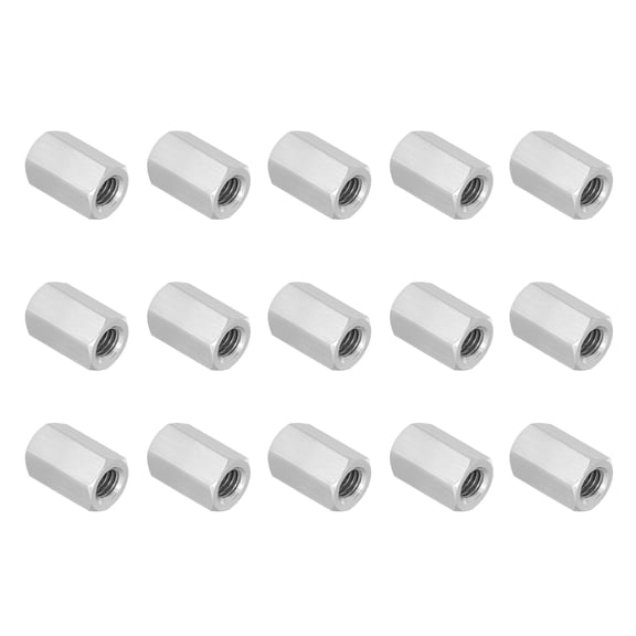 Uxcell 5/16"-18 UNC 304 Stainless Steel Hex Coupling Nuts, 15Pcs 0.8" Length Fully Threaded Rod Coupling Nut Studding Connector Fasteners, Silver Tone
