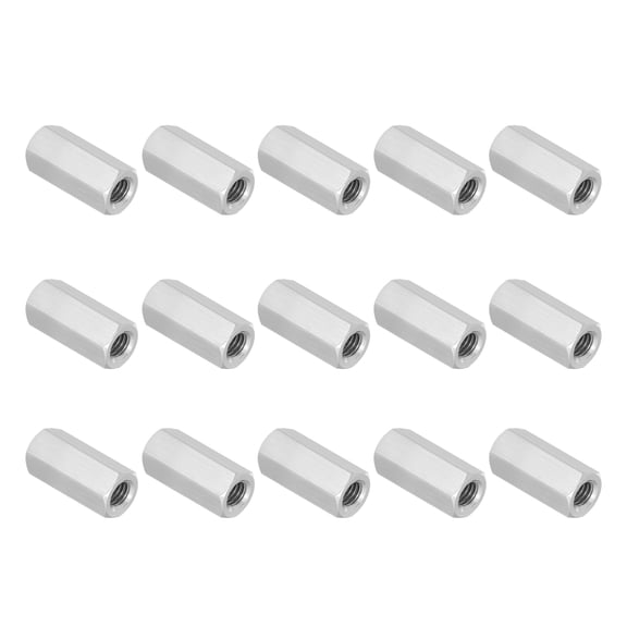 Uxcell 5/16"-18 UNC 304 Stainless Steel Hex Coupling Nuts, 15Pcs 1.2" Length Fully Threaded Rod Coupling Nut Studding Connector Fasteners, Silver Tone