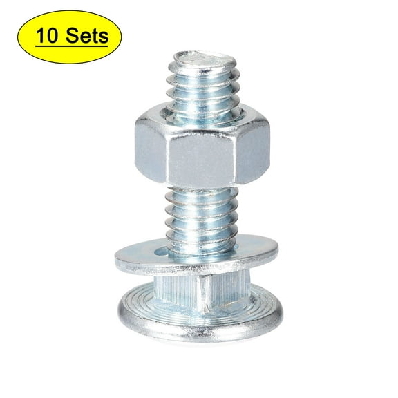 Uxcell 5/16-18 x 1" Square Neck Carriage Bolts with Nuts & Washers, Carbon Steel Coach Bolt Screws 10 Set