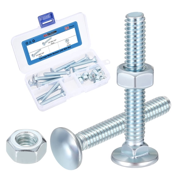 Uxcell 5/16"-18x1-1/4"Carriage Bolt with Hex Nut, Carbon Steel Big Round Head Square Neck Carriage Screws for DIY Mechanical Work(White / Galvanized 20 Set)